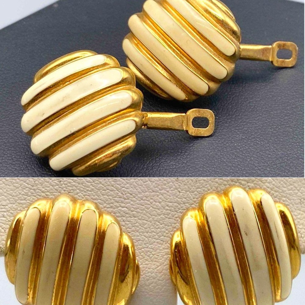 Vintage Givenchy Signed Pierced Button Earrings F… - image 1